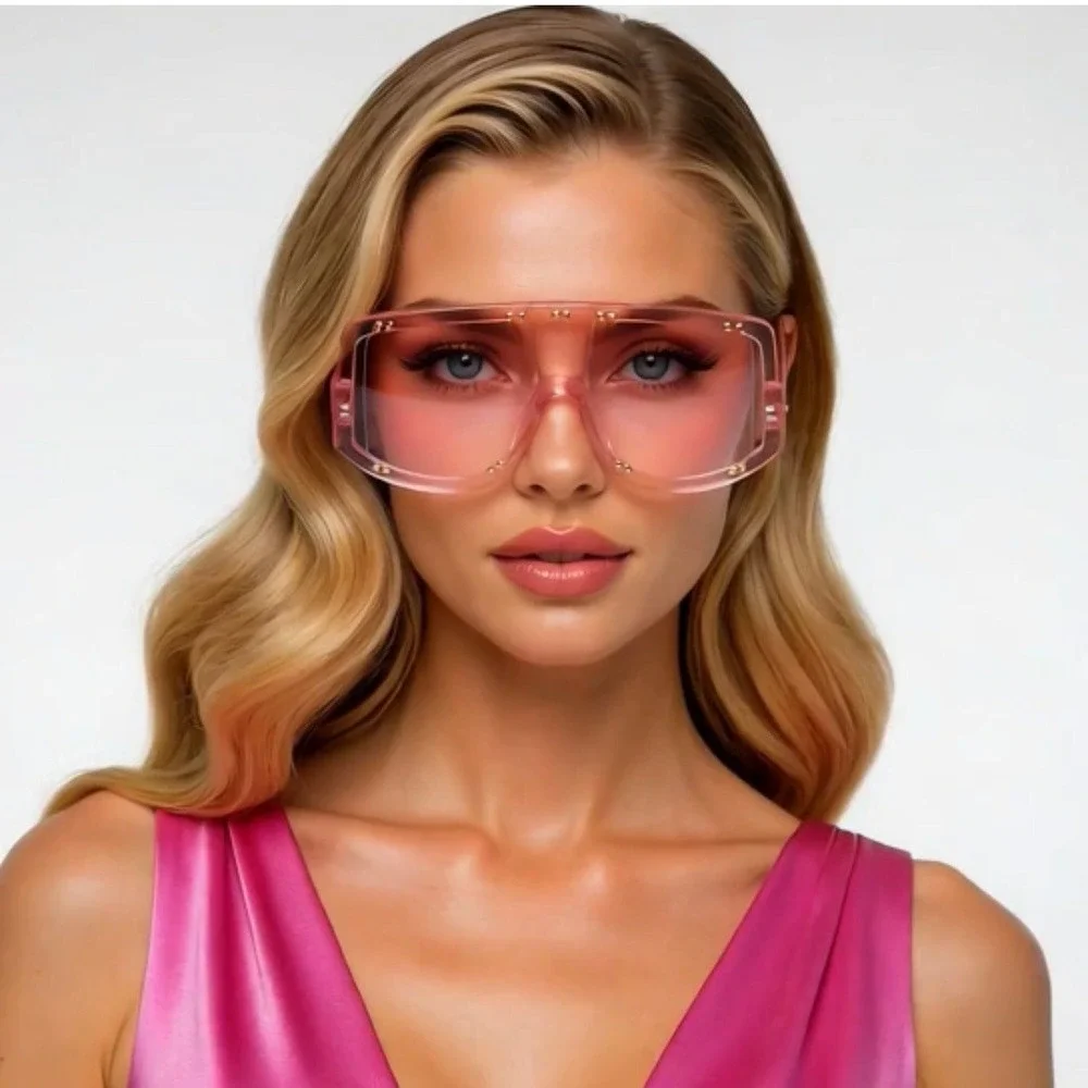 Oversized Shield Sunglasses Women Fashion Visor Pink Lens UV400 Protection Gafas